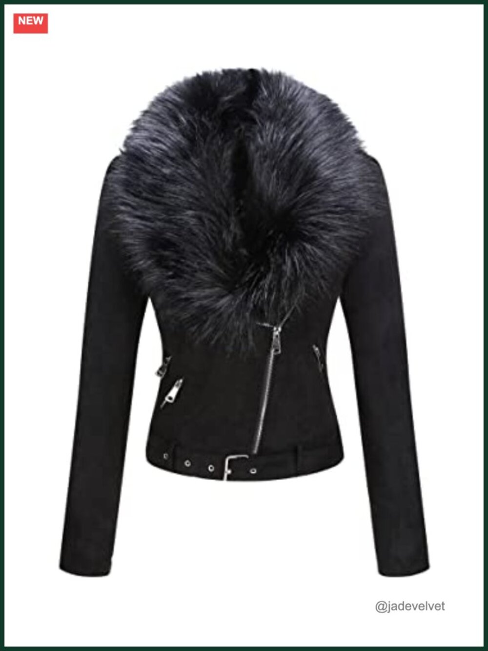 Faux Suede Moto Biker Jacket Sherpa-Lined Detachable Fur Trim Coat